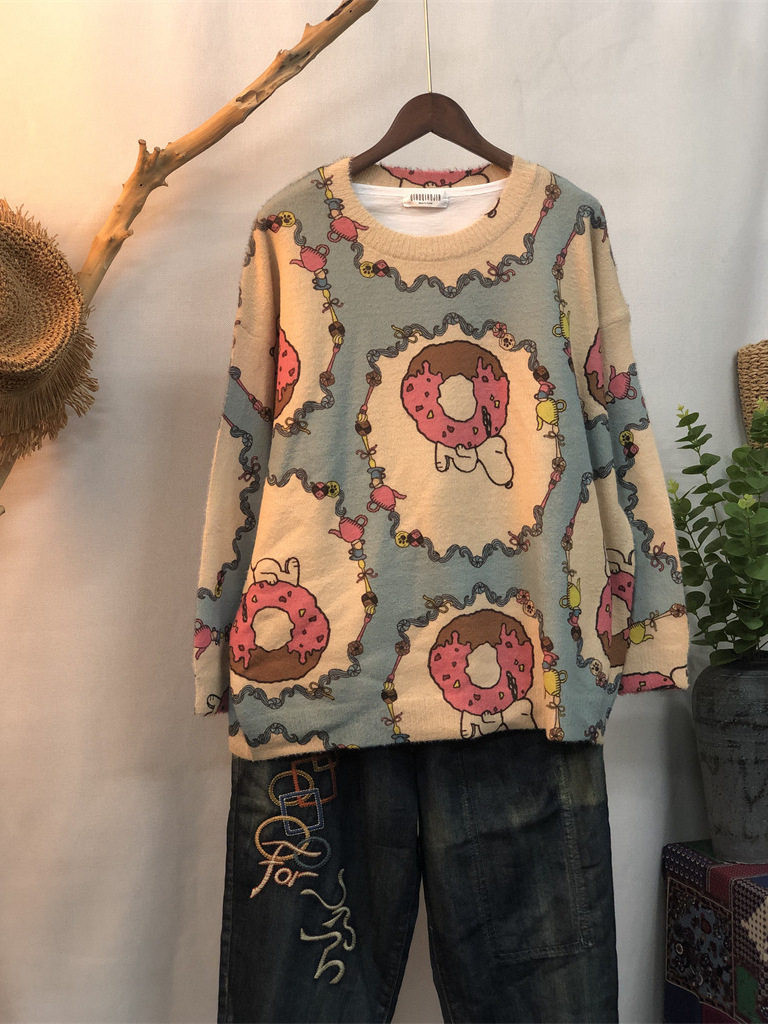 Mink Velvet Sweater Pullover for Women 2024 New Autum Loose Outer Round Neck Sweater Slimming Look Elegant Long-Sleeved Top