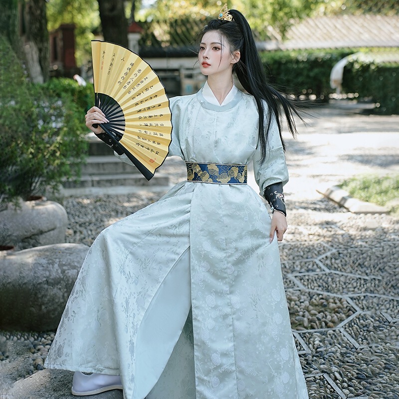 Original Han Dynasty Brocade Two-Wear Jacquard Round Neck Robe Martial Arts Style Unisex Couple Outfit Cp Large Size Han Dynasty