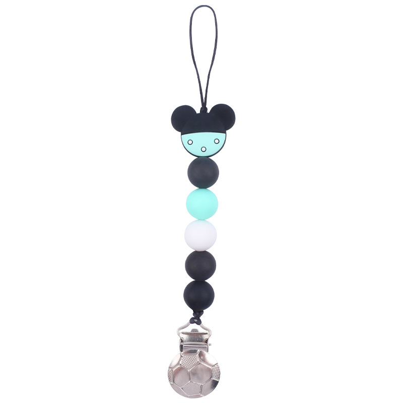 Suministros para bebés forma de fútbol clip de hierro bebé creativo de dibujos animados animal chupete cadena mordedura molar cadena anti-caída