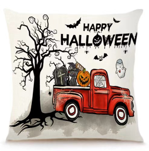 Transfronterizo Amazon Halloween impresión lino almohada cubierta bruja calabaza decoración doméstica almohada cubierta