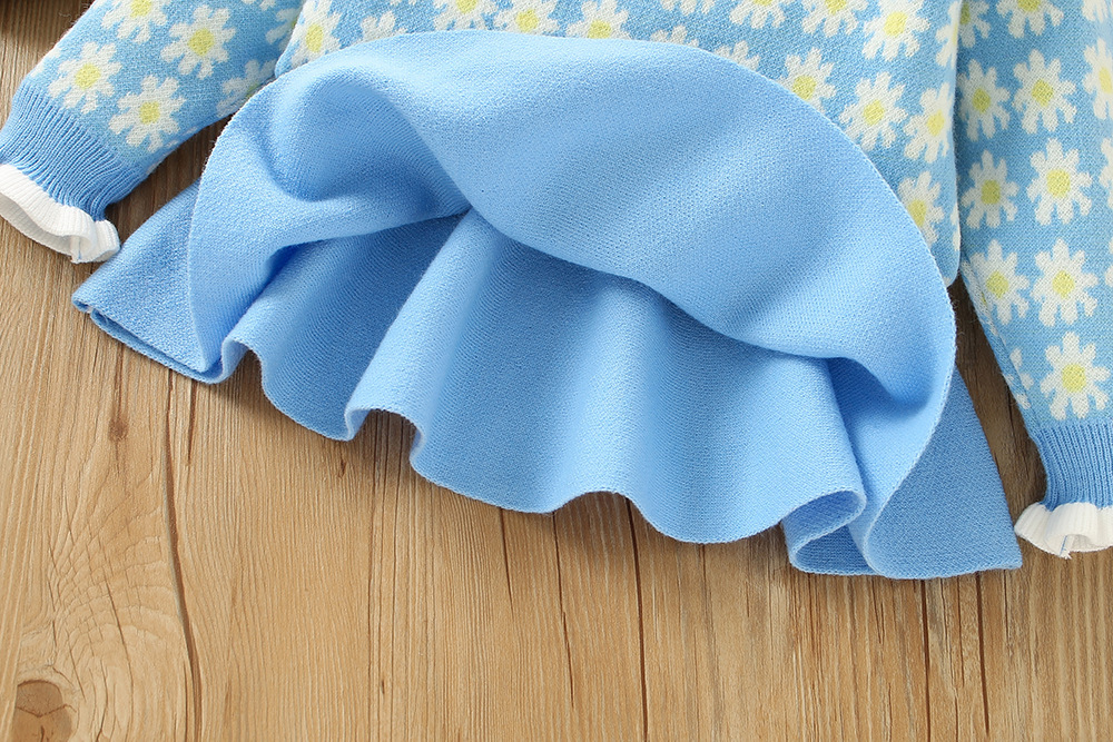 Girls' Sweater Set 2023 Autumn/Winter New Western Korean Edition Women's Treasure Flower Ear Edge Long sleeved_voghion.com