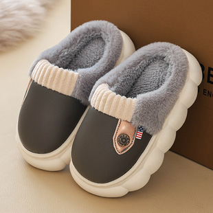 Children's Cotton Slippers Winter Family Adult Soft Bottom Pu Leather Waterproof Non-Slip Thickeneded Warm Baby Shoes