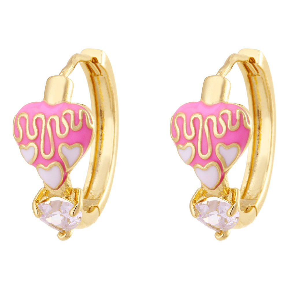 Fashion Heart Shape Copper Enamel Inlay Zircon Hoop Earrings 1 Pair display picture 4