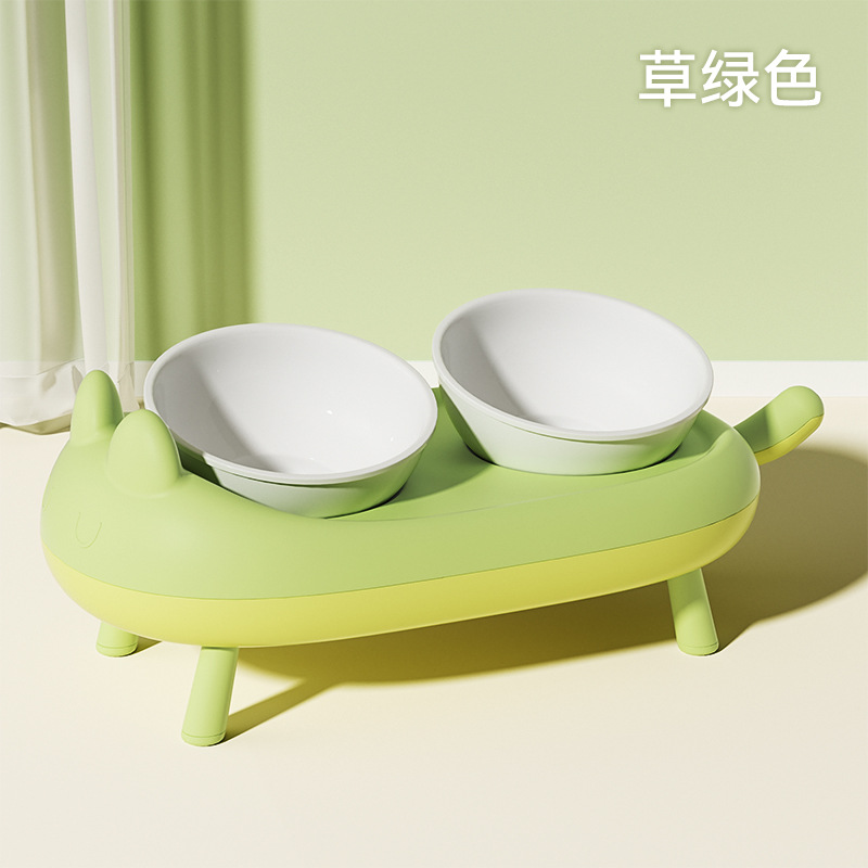 Gato Tazón de cerámica tazón de comida para gatos gato tazón de arroz cubilete oblicua protección de la boca columna cervical antidetonante doble tazón para perros tazón de comida para perros