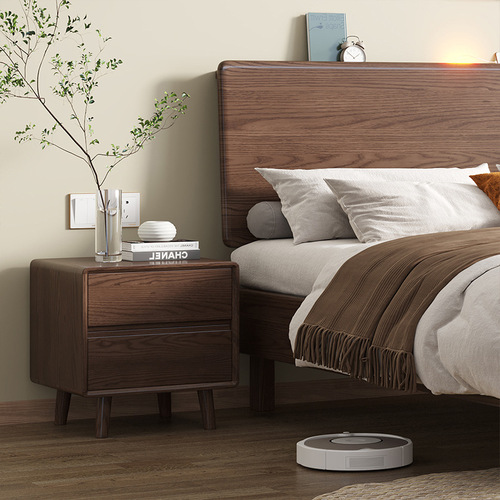 Nordic solid wood bed modern simple ash wood 1.8m single and double wedding bed 1.5m master bedroom high box storage bed