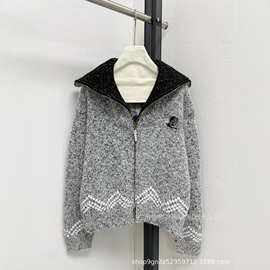 秋冬外套毛呢水貂绒宽松中老年女装新款妈妈大衣加厚时尚针织开衫