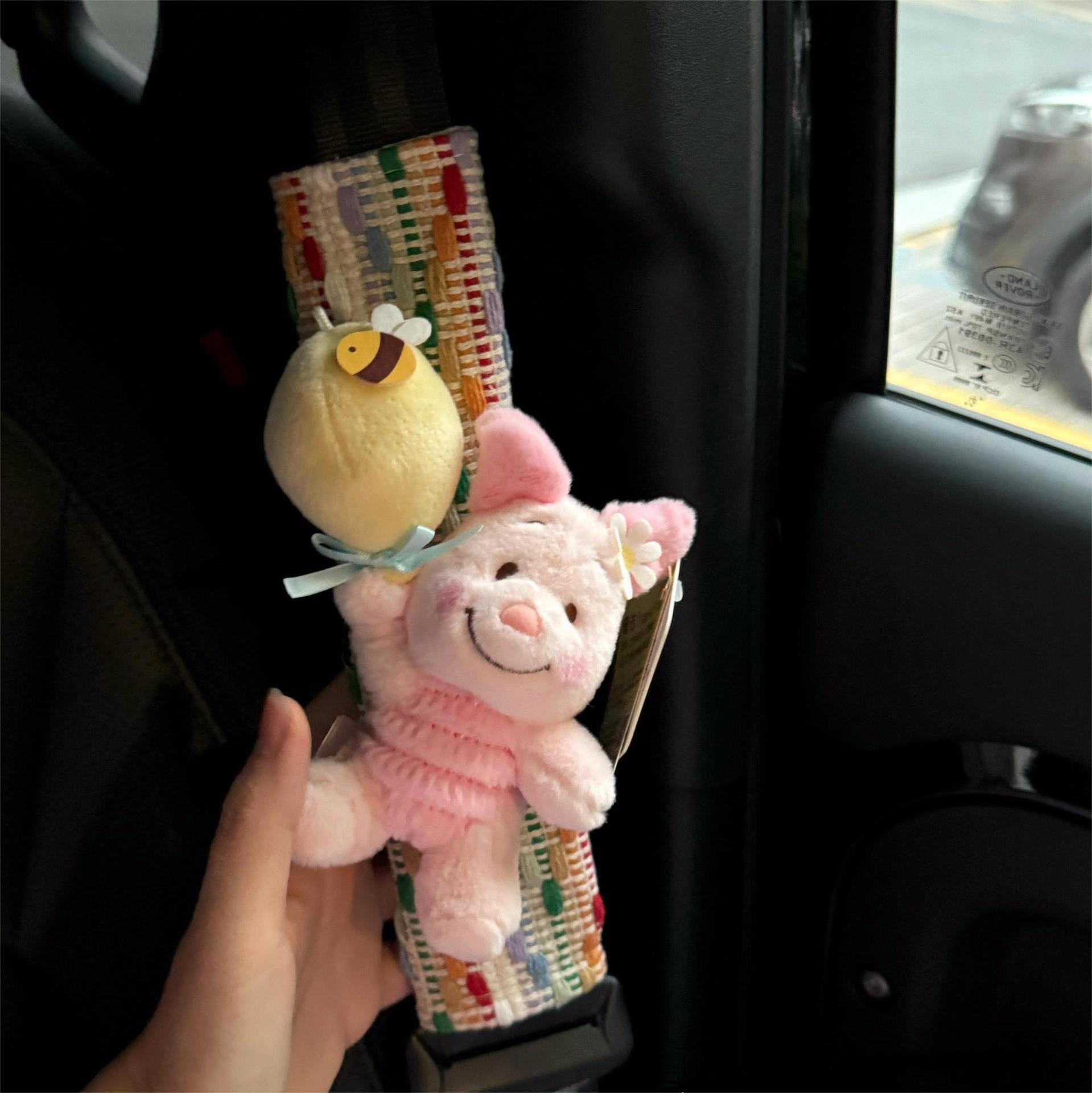 Authentic Pooh Piglet Cartoon Stuffed Doll Car Seat Belt Shoulder Cover for Sisters Cute New Car Gift