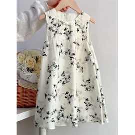 女童国风水墨连衣裙2025儿童新款夏装盘扣新中式超仙网红无袖裙子