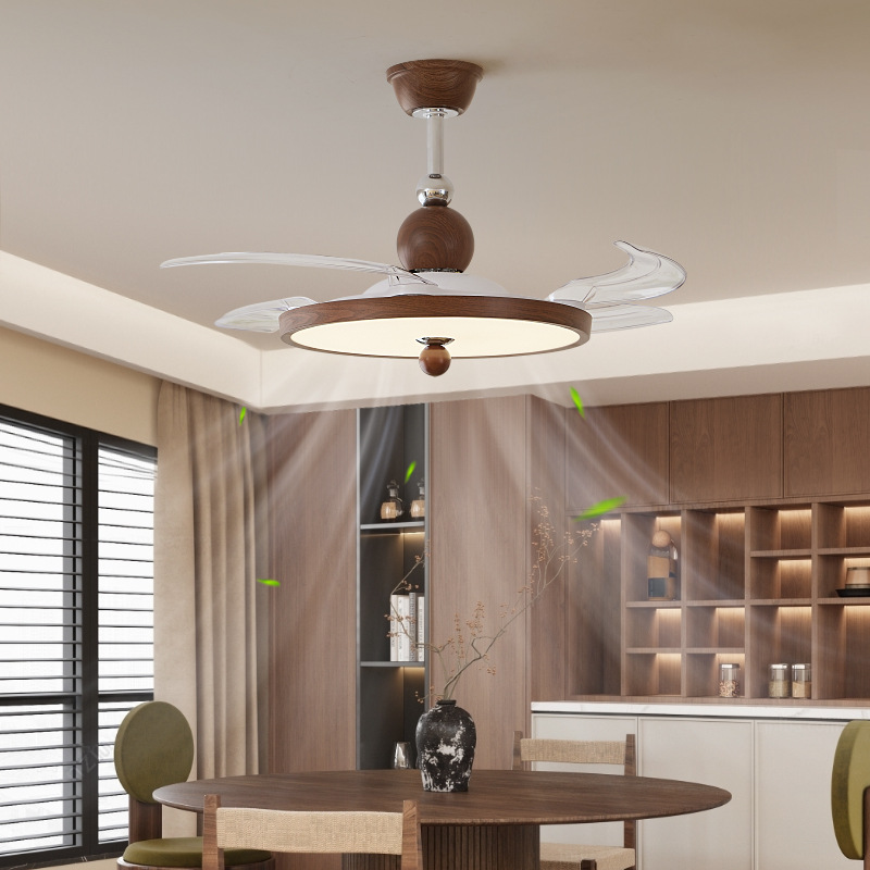 Medieval Style Invisible Fan Lamp Silent Song Style Aesthetic French Bedroom Ceiling Fan Lamp Restaurant Lamp Electric Fan Integrated Lamp