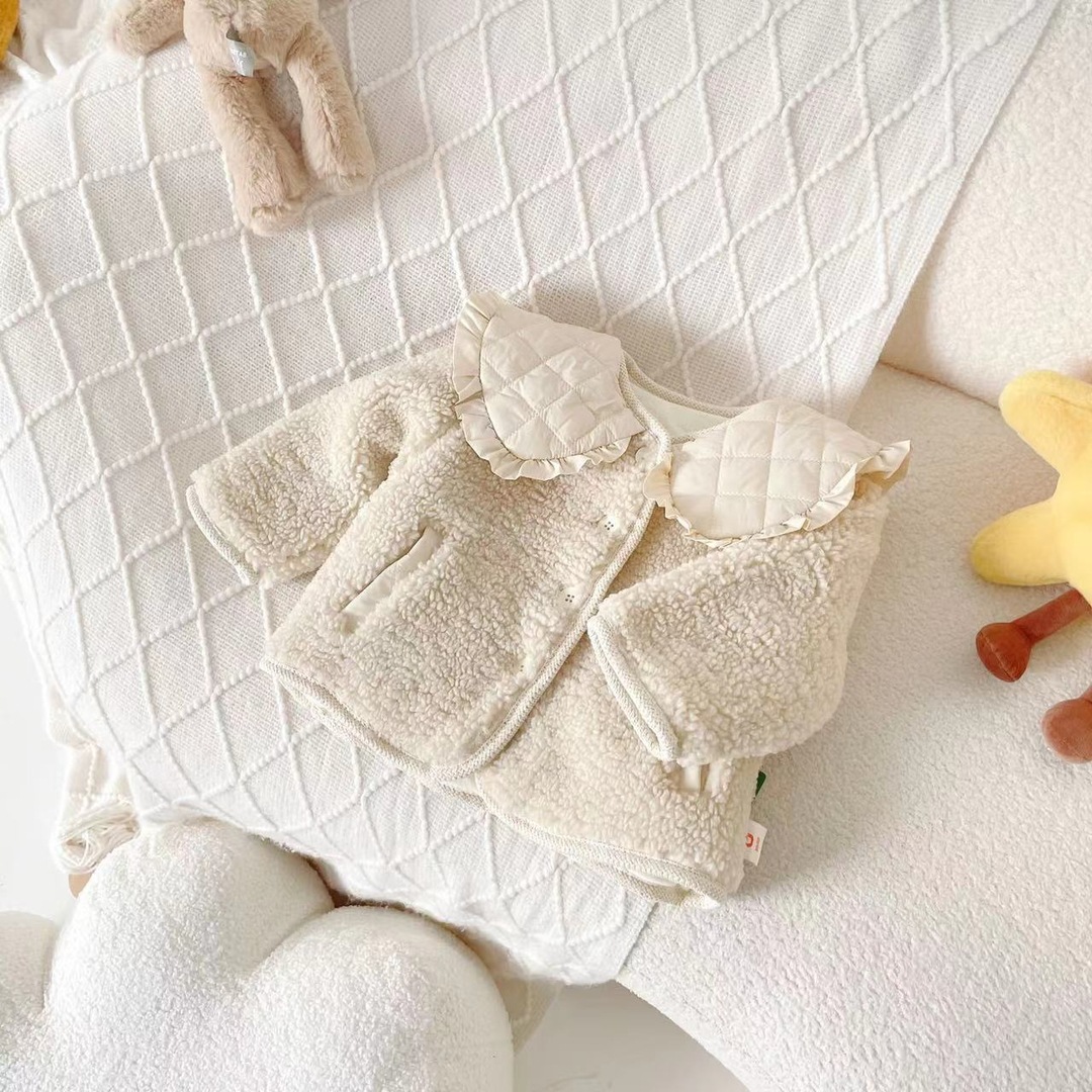 Chaqueta delgada de algodón con forro polar para niños 2023 abrigo de otoño e invierno para niñas solapa con forro polar Chaqueta de algodón de piel para mujer de estilo occidental