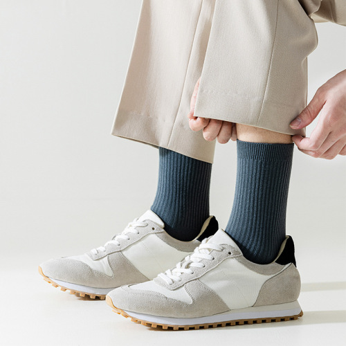 Pure cotton socks men's spring and autumn mid-calf business socks men's double-needle 45g boneless cotton socks Zhuji cotton men's socks