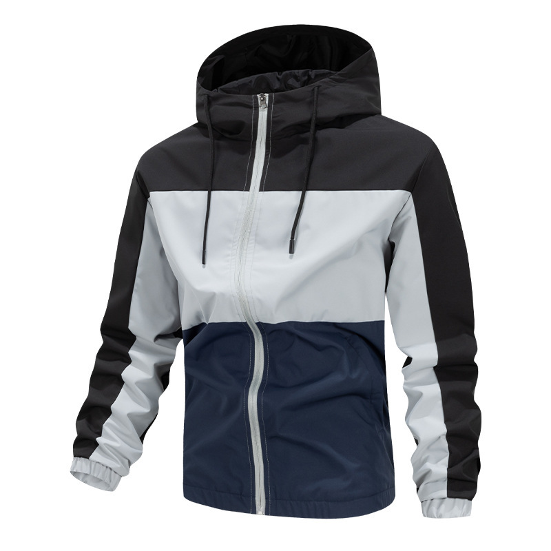 Men's Hooded Workwear Color-Blocked Jacket Cross-Border Outdoor Sports and Leisure Trendy Loose Windproof Zipper Top Jacket