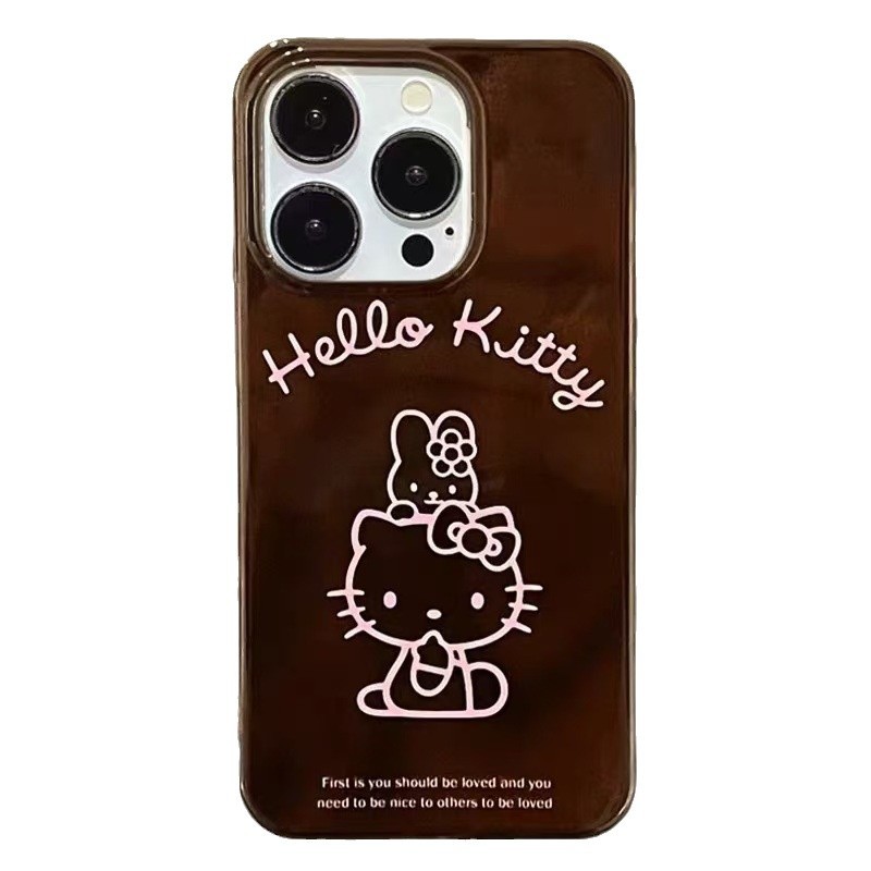 Dibujos animados japoneses y coreanos lindo gato para Apple 14/15promax funda para teléfono marrón Hola gato iPhone16p