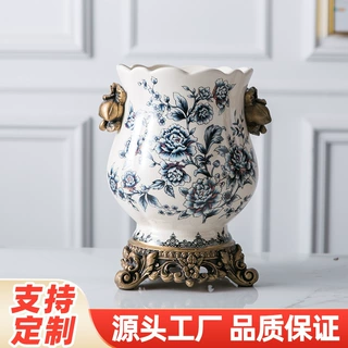 工厂定制美式复古高端陶瓷花瓶新中式青花瓷客厅高级欧式花插跨境