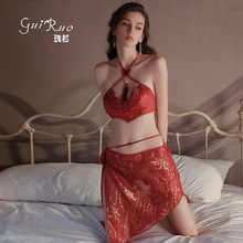 瑰若情趣内衣纯欲甜美透视雪纺上衣火辣不规则短裙制服骚套装5078