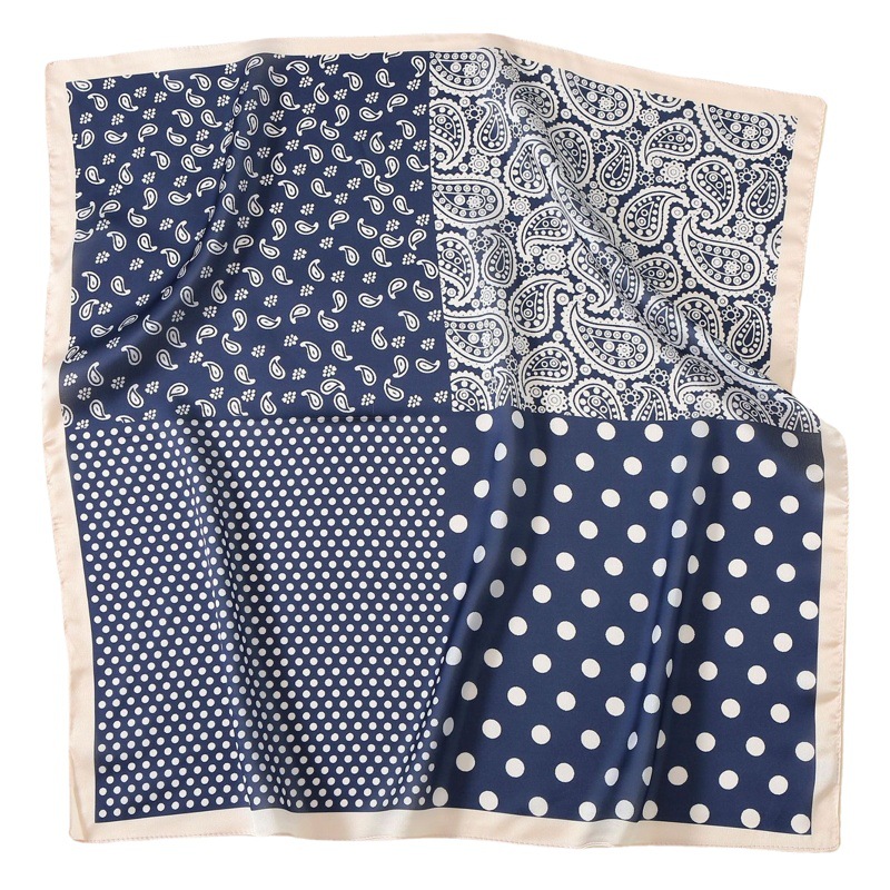 Seda artificial de lunares franceses anacardo blanco y negro pequeña bufanda cuadrada versátil bufanda de seda fina primavera y verano moda elemento decorativo
