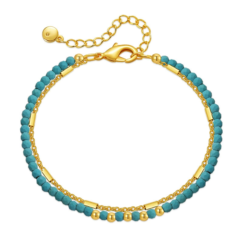 Бирюзовая латунная Bracelet натуральный камень ручной работы, бусина, цепь, (), 18 карат, стиль высокого качества