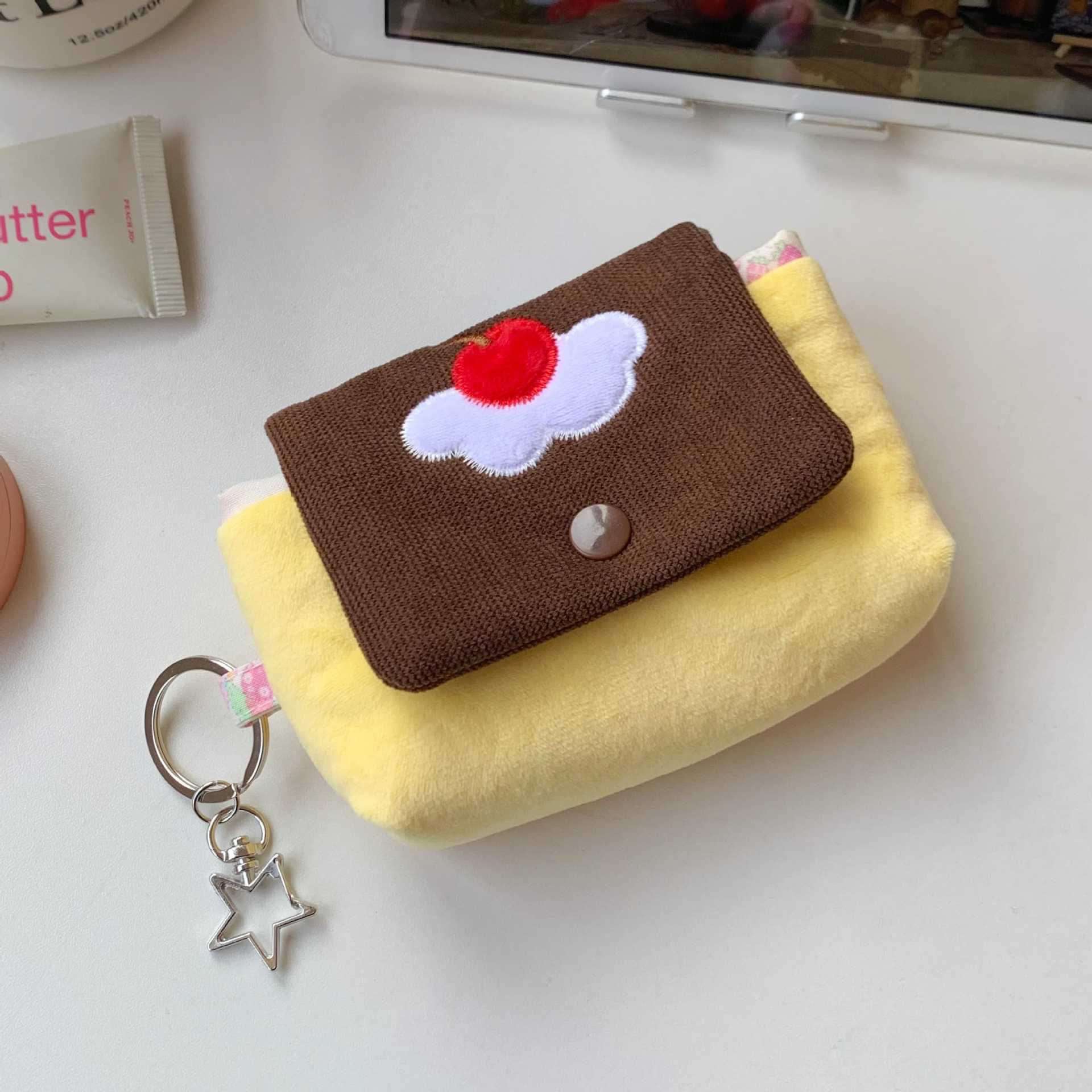 Cute Cherry Pudding Coin Purse Cartoon Mini Plush Portable Small Wallet Multifunctional Storage Card Holder Earphone Bag_maomaolike.com