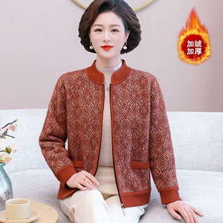 中老年人女装妈妈加绒加厚拉链开衫奶奶秋冬装大码水貂绒保暖外套