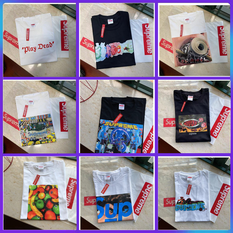 跨境外贸25SSTEE香蕉橘子水果印花照片短袖T恤纯棉打底衫男女款潮