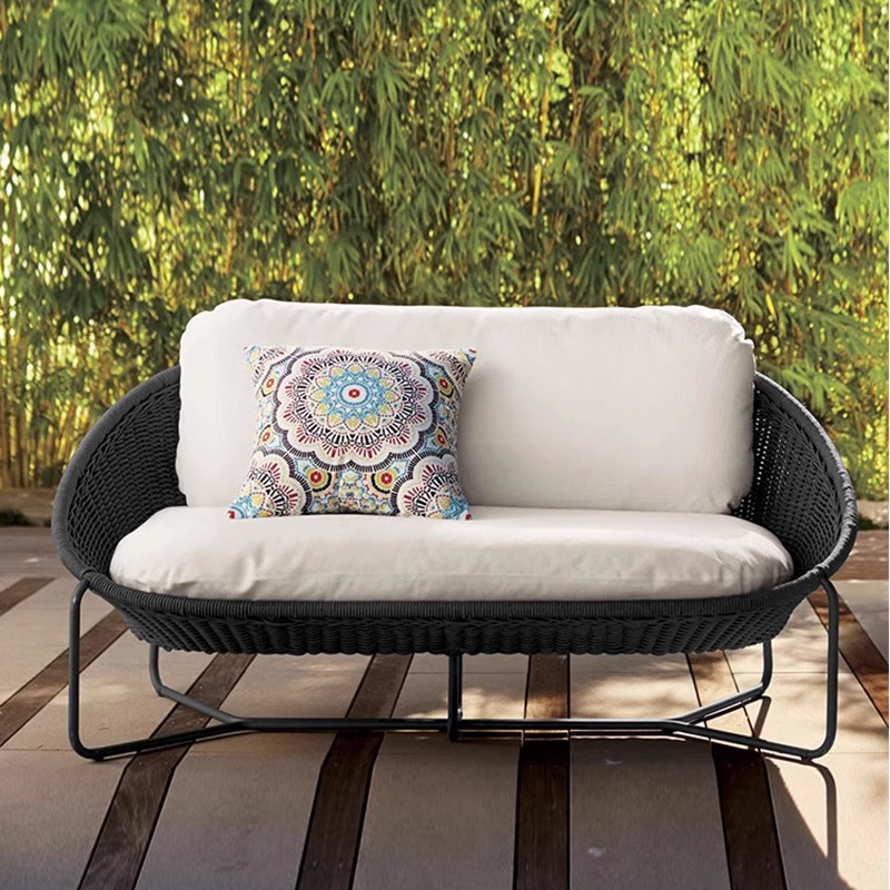 Ocio al aire libre sofá de caña patio jardín silla de trenzado de cuerda de doble persona interior y exterior balcón combinación de sillón de relajación