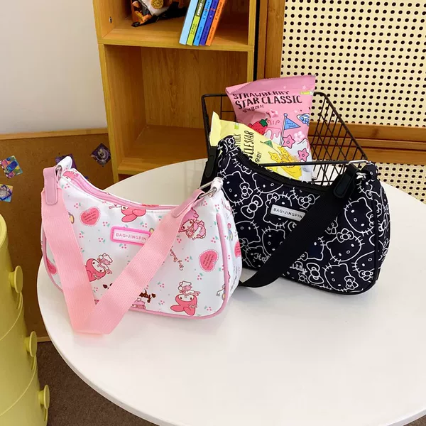 Original Niche Design Cartoon Printed Small Bag 2024 Spring New Cute Girl Underarm Student Travel Bag
