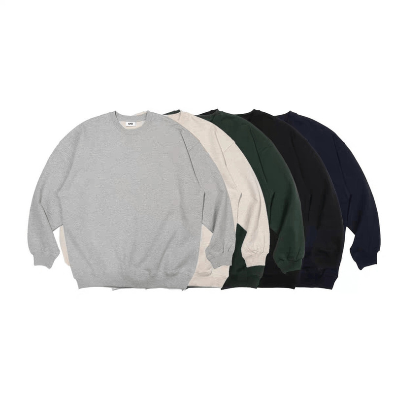Pure cotton terry heavyweight 480G solid color basic crew neck sweatshirt, Japanese style casual loose pullover top for couples Pure cotton terry heavyweight 480G solid color basic crew neck sweatshirt, Japanese style casual loose pullover top for couples