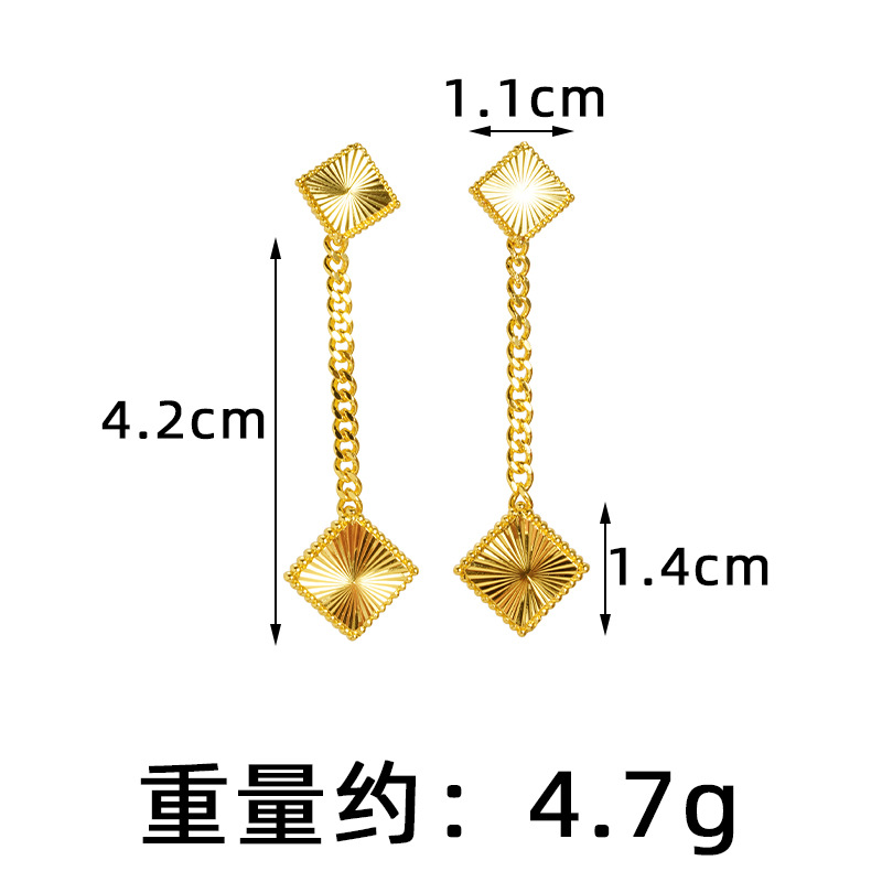 Combinación de anillo de aretes de oro de arena, moda cuadrada, lujo ligero, sentido de alta gama, verano de nicho, Yiwu, joyería al por mayor