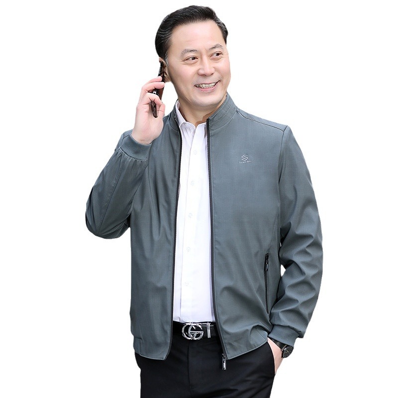 [Antiarrugas a prueba de viento] chaqueta de primavera y otoño de los hombres para padres de mediana edad y ancianos chaqueta de cuello alto de negocios de primavera delgada