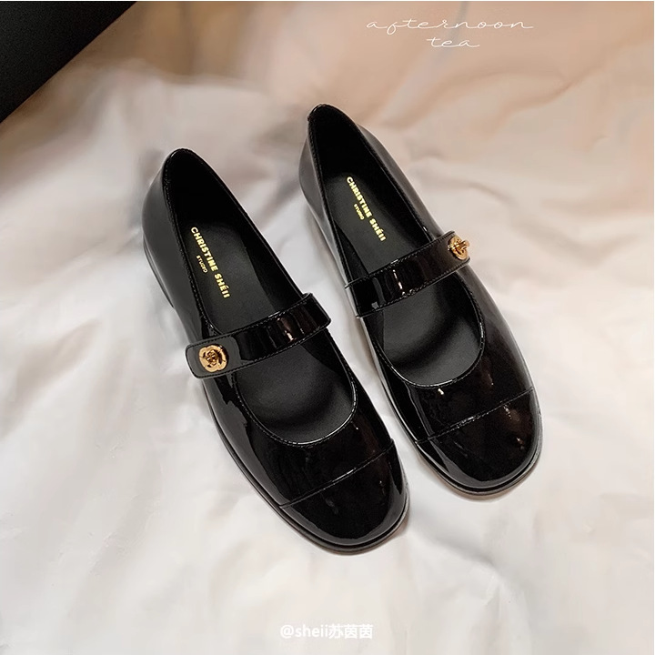 [Same Style as Grape Mom] Christmas Prelude ~ Small Fragrant Style Buckle Strap Genuine Leather Thick Heel Mary Jane Shoes for Women, Suitable for Commuting