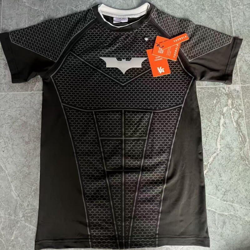 Youngla Co-Branded Batman New Men's Tight-Fitting T-Shirt Jogger Sports Fitness Running Training Quick-Drying Short-Sleeved Shirt
