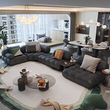 法式复古真皮组合直排轻奢纳帕真皮皮中古风黑色意式极简模块沙发