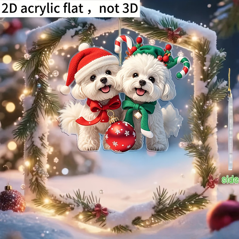 Colgantes transfronterizos nuevos perros de Navidad pequeños animales colgantes 2D acrílico colgantes de decoración espejo retrovisor