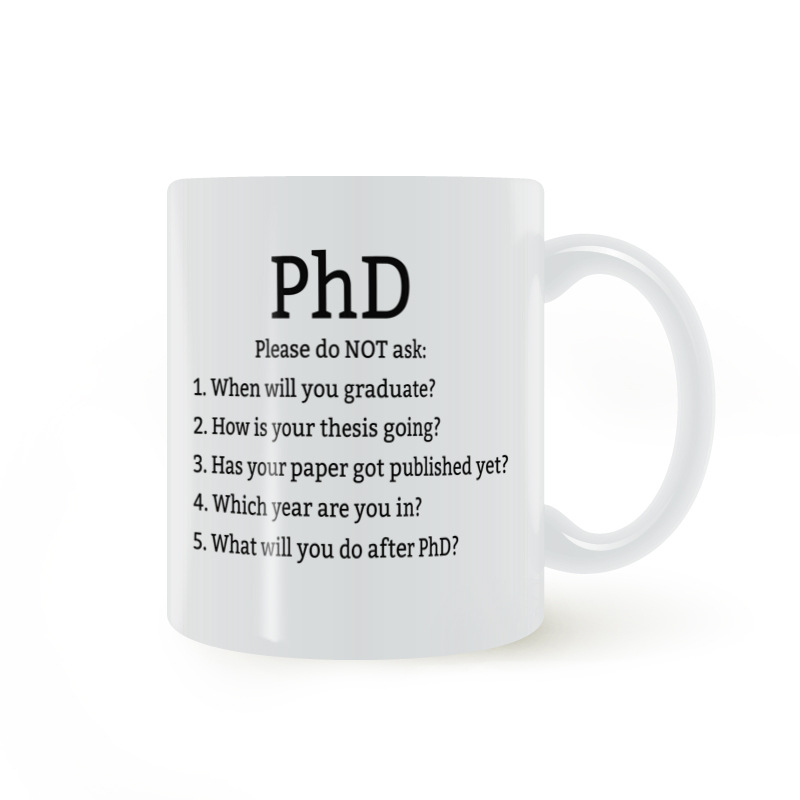 BB4C批發PhD博士的5個提問馬克杯送禮物陶瓷水杯學生老師同學