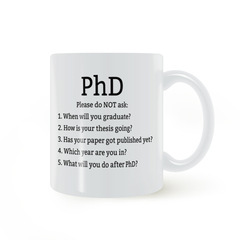 BB4C批發PhD博士的5個提問馬克杯送禮物陶瓷水杯學生老師同學