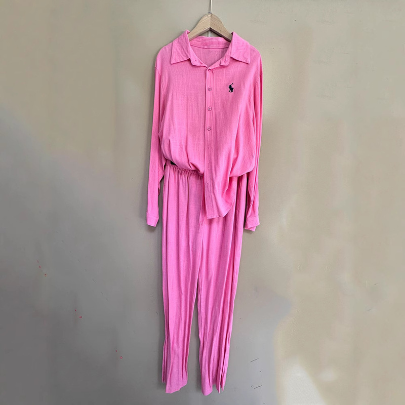 2025 cross-border foreign trade women's lapel cotton linen loose shirt two-piece elastic waist straight trousers suit