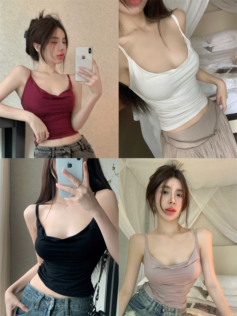 Beautiful back white swing collar small camisole women's summer outer wear pure hot girl sexy tube top design sense niche