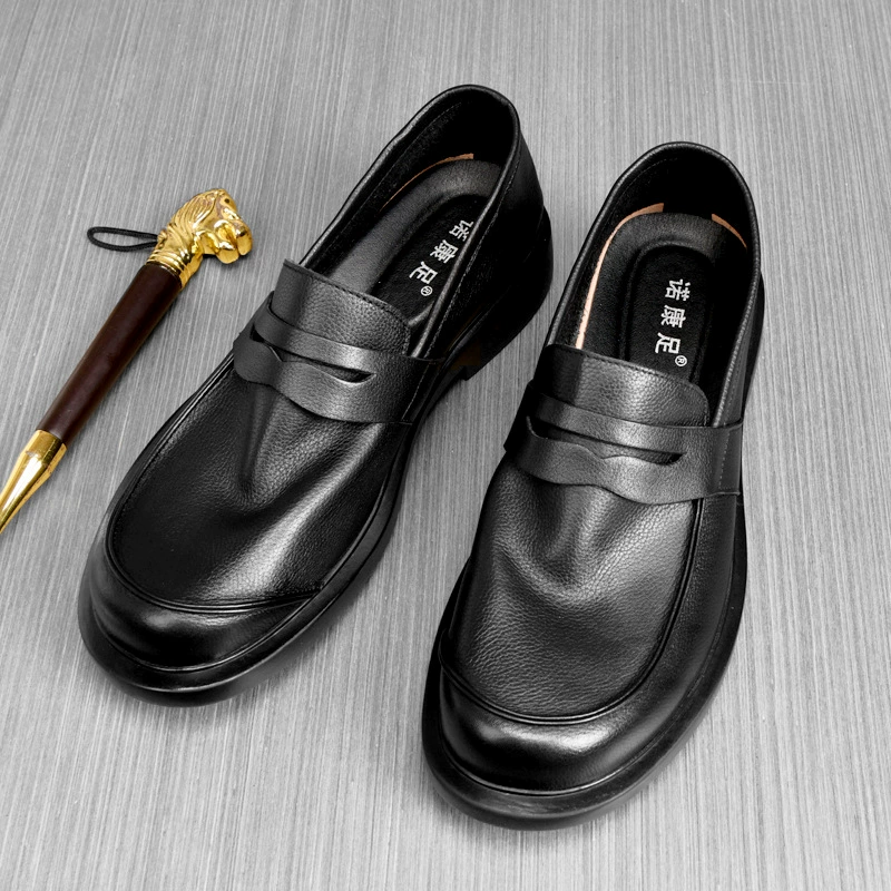 Мужская обувь из первосортной телячьей кожи, модная британская обувь, весенние мужские деловые повседневные кожаные туфли из натуральной кожи, износостойкие рабочие туфли на мягкой подошве.