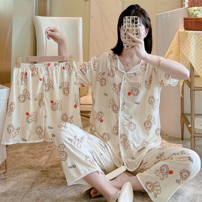 Nuevo estilo pijamas traje de tres piezas de las mujeres pijamas de estilo coreano de verano dulce ins estilo desgaste para el hogar conjunto de tres piezas entrega de una pieza