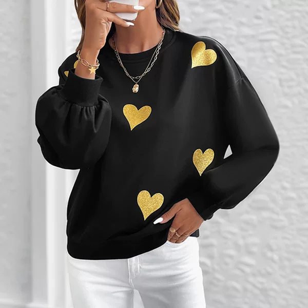 European Station Foreign Trade 2025 New Autumn Cross-Border Romantic Sweet Style Heart Print Loose Round Neck Long-Sleeve Sweatshirt