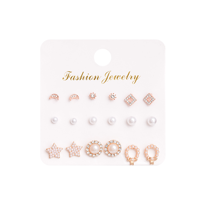 Nuevos Accesorios Sencillos Coreanos Estilo Ins Juego De 9 Piezas Pendientes De Zirconia Perla Pendientes Joyería Para Niñas Fábrica Al Por Mayor display picture 5