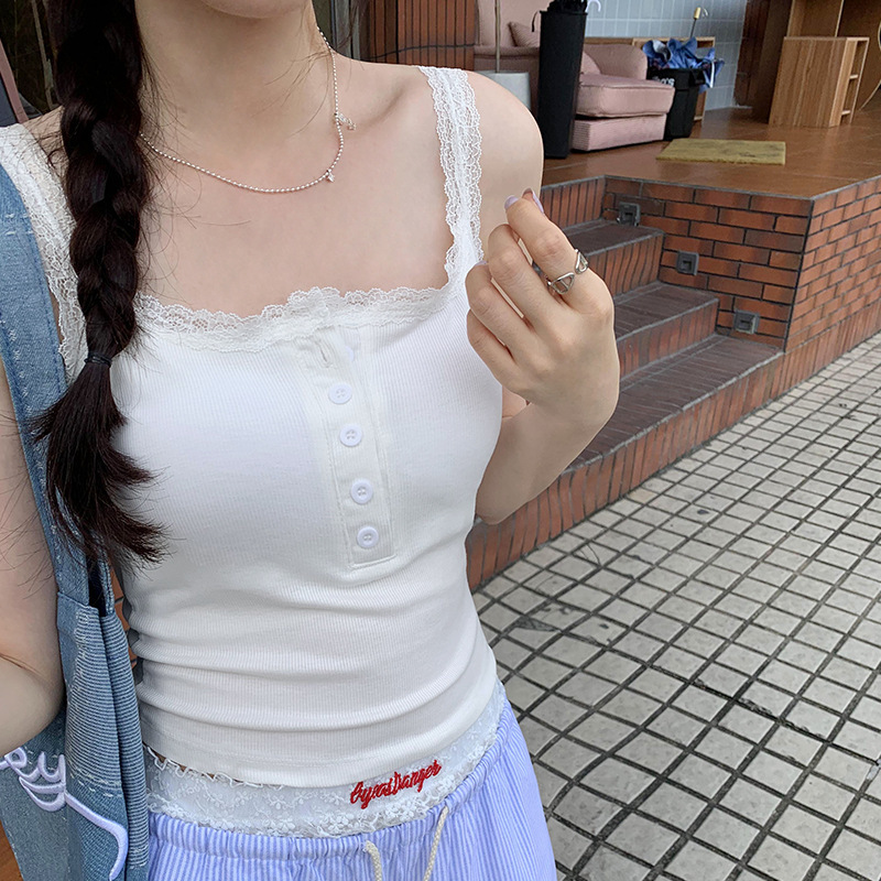 Pure Desire Style Lace Half-open Tie Chest Pad Camisole Women's Summer New Style Inner Wearing Outer Wearing Foreign Style Top Pure Desire Style Lace Half-open Tie Chest Pad Camisole Women's Summer New Style Inner Wearing Outer Wearing Foreign Style Top