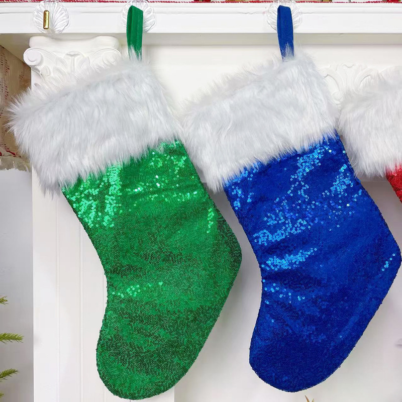 国境を越えた外国貿易の新しいクリスマスの祝日の装飾品の両面のスパンコールの長いぬいぐるみのクリスマスの靴下の子供のプレゼントの袋は飾ります。|undefined