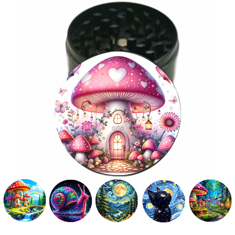 Temu Color Printing Uv Grinder Cartoon Dream Elf Flower Fairy Mushroom House Metal Grinder Grinder