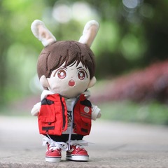 明星娃衣重慶崽兒同款紅色羽絨馬甲白色衛衣套裝20cm棉花娃娃娃衣