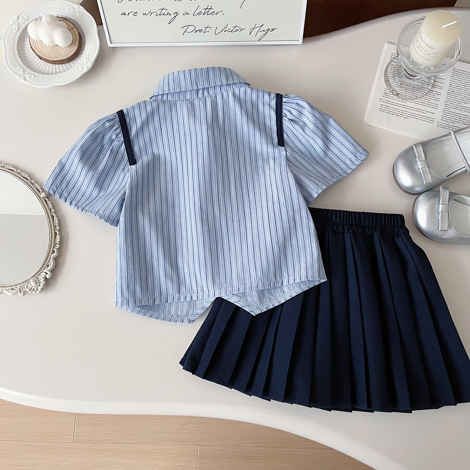 Mädchen Hasen Uniform Set Kurzarmbluse Und Plisseerock_voghion.com