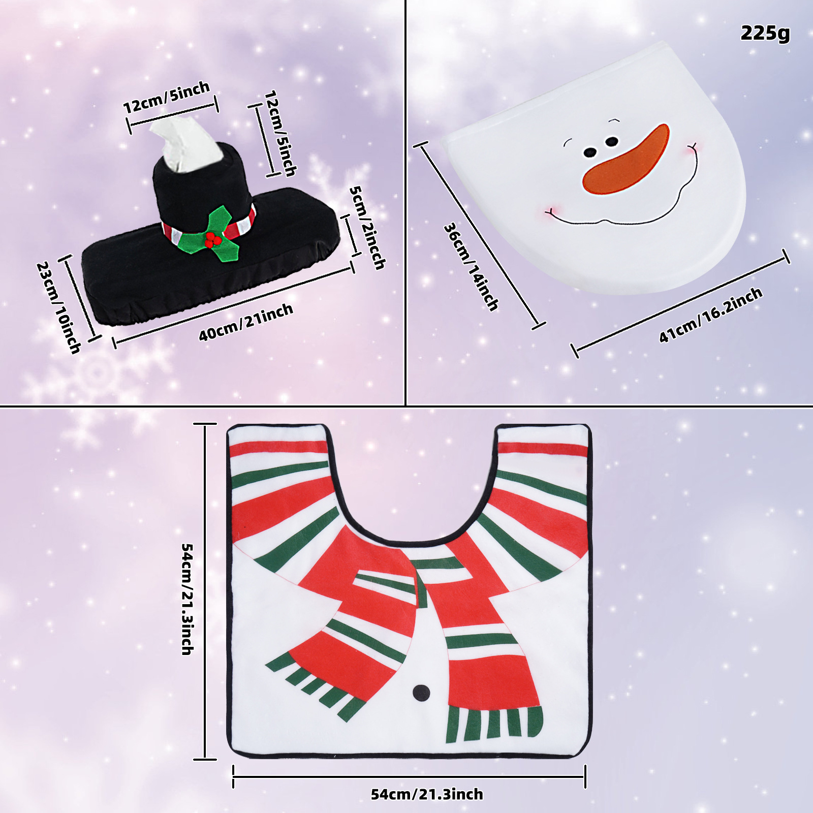 Cubierta de inodoro de Navidad caliente transfronteriza Muñeco de nieve de Navidad cubierta de inodoro tapete de piso cubierta de tejido decoración de baño de tres piezas en stock