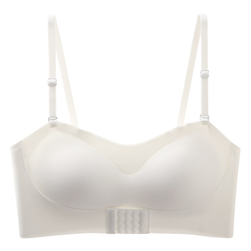 Ropa interior sin tirantes pecho pequeño de las mujeres empuja hacia arriba la parte superior del tubo de verano hebilla delantera delgada sin costuras antideslizante anti-exposición envuelto sujetador de pecho