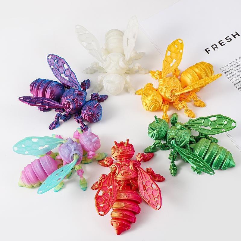 跨境3D打印赛博朋克机械甲蜜黄蜂模型手办翅膀关节可活动儿童玩具