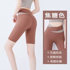 New Style Sport Five-Pocket Tight Shaping Fitness Bodysuit Shorts with Cross-Waist No Embarrassing Line Hip-Lifting Yoga Pants for Women